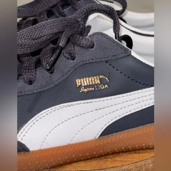 Puma Super Liga Sneakers Youth Child Leather & Suede Dark Navy White 6.5C - Picture 4 of 5